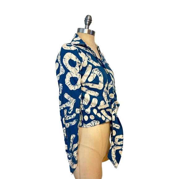 Haute Hippie Blue & White Abstract Tie-Front Blouse XS NWT - Picture 2 of 6